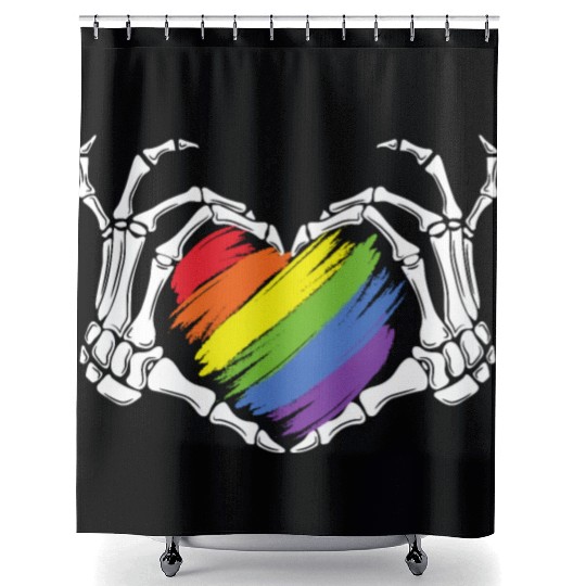LGBT Gay Pride Zombie Skeleton Hand Heart Hallowee Shower Curtains