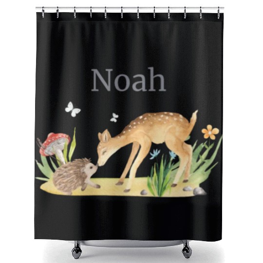 Forest Animal Deer Hedgehog Flowers Name Noah Shower Curtains