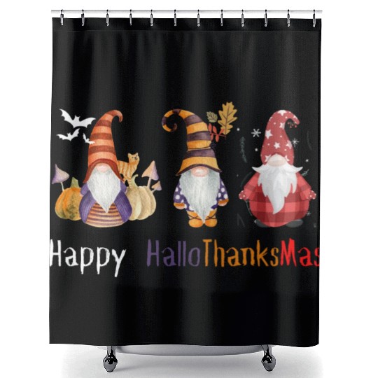 happy hallo thanksmas Thanksgiving gnome Funny Shower Curtains
