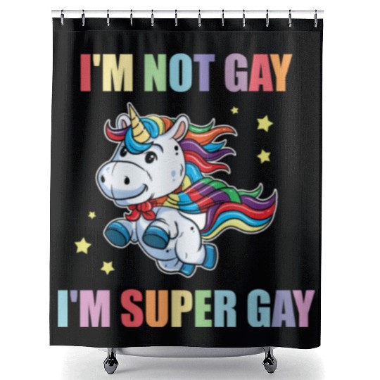 LGBT Funny Rainbow Unicorn Super Gay Lesbian Pride Shower Curtains
