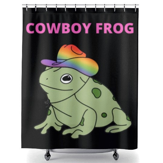 Cute frog in pride color cowboy hat Shower Curtains