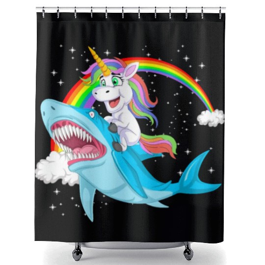 Unicorn riding shark Design Shower Curtains