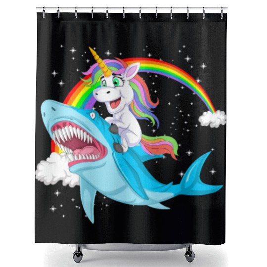 Unicorn riding shark Design Shower Curtains