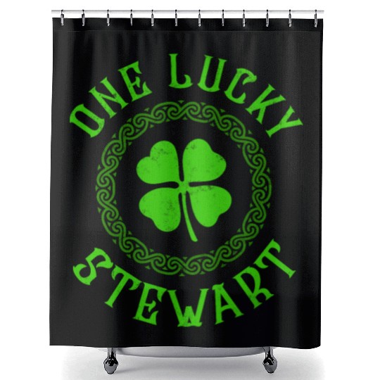 One Lucky Stewart Irish Family Four Leaf Clover Shower Curtains