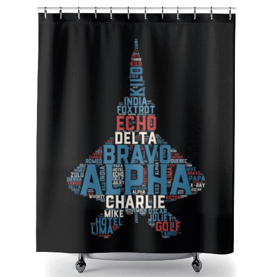 Full Phonetic Alphabet Fighter Jet Pilot Shower Curtains