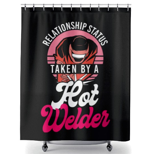 Welder Welding Girlfriend Retro Shower Curtains