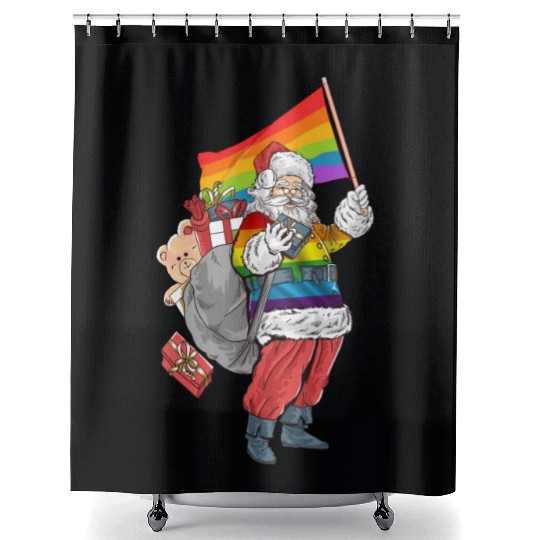 LGBTQ Santa Claus Christmas Rainbow Shower Curtains