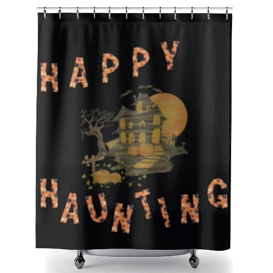 Happy haunting party pumpkins dead house bat Shower Curtains