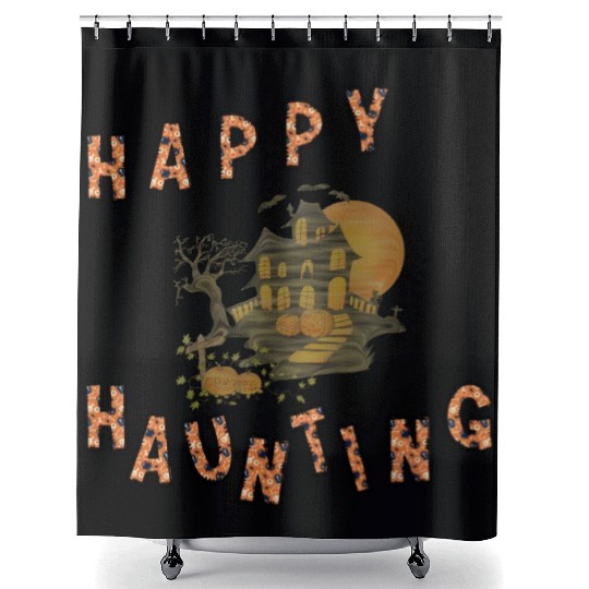 Happy haunting party pumpkins dead house bat Shower Curtains