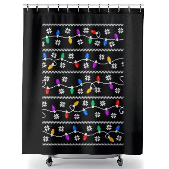 Christmas Garland Lights Retro Pixel Pattern Shower Curtains