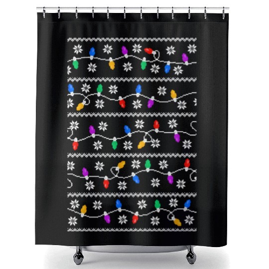 Christmas Garland Lights Retro Pixel Pattern Shower Curtains