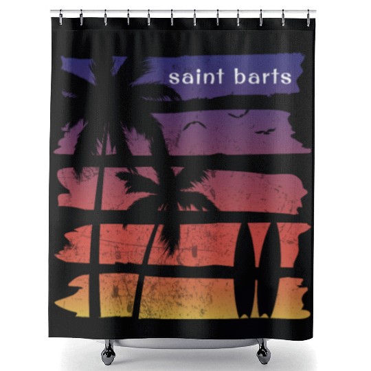 Cool Saint Barts Surfing Fan Beach Palm Tree Shower Curtains