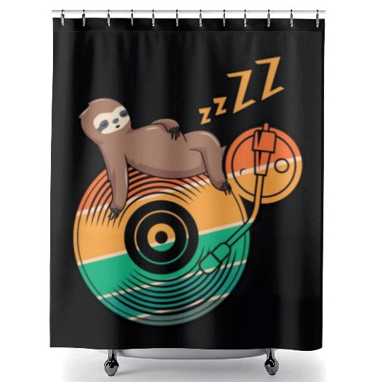 Music Vinyl LP Collection Cute Sleeping Sloth Shower Curtains