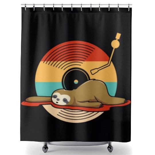 Music Vinyl LP Collection Cute Sleeping Sloth Shower Curtains