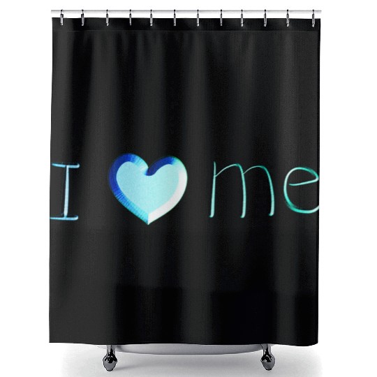 i love me lettering blue Shower Curtains