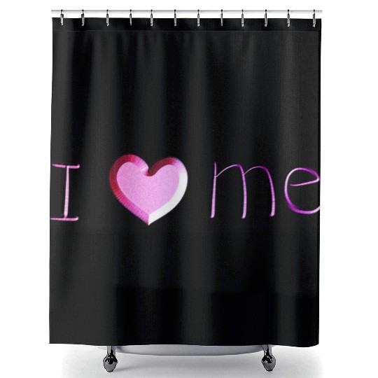 i love me lettering pink Shower Curtains