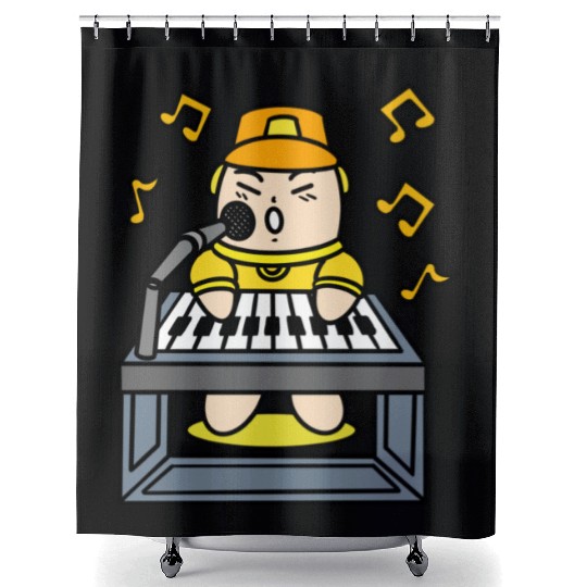 Boy singing with electric piano Shower Curtains