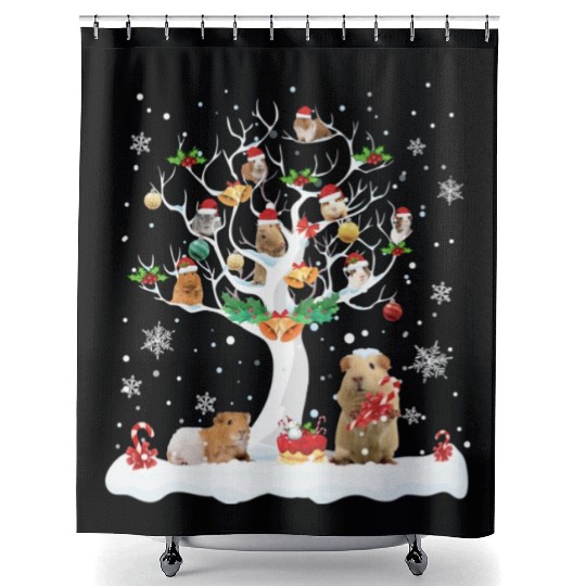 Guinea Pig Christmas On Winter Tree Goat Lover Shower Curtains