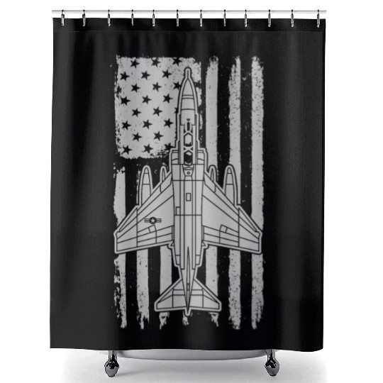 F-4 Phantom Fighter Jet Airplane American Flag F4 Shower Curtains