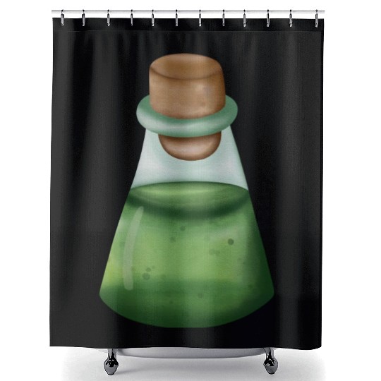 Halloween green potion in bottle Shower Curtains