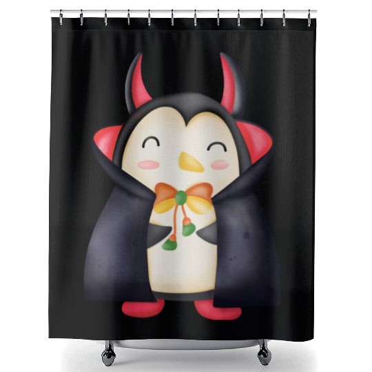 Halloween Penguin in vampire costume Shower Curtains