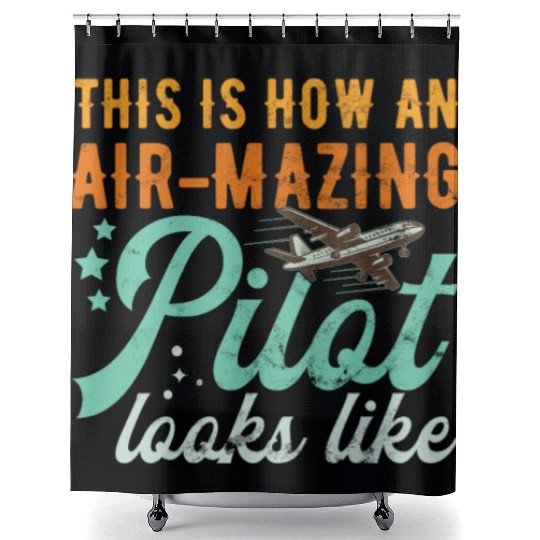 Aircraft Pun Airmazing Pilot - Airline Pilot Shower Curtains