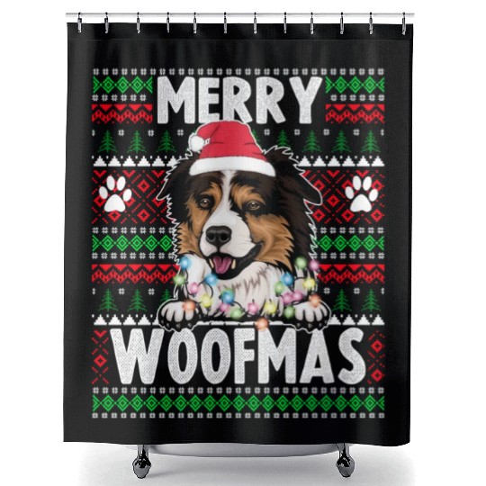 Border Miniature Shepherd Christmas Pajama Shower Curtains