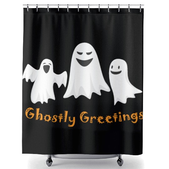 Ghostly Greetings, Halloween Ghostly Greetings Shower Curtains