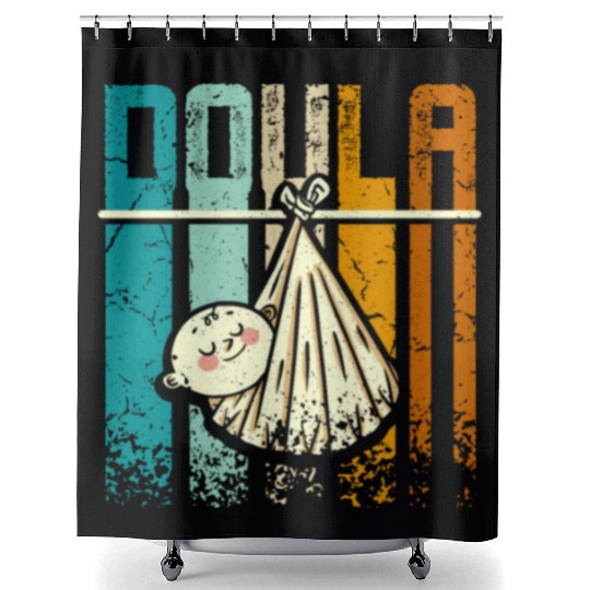 Retro Vintage Doula Shower Curtains