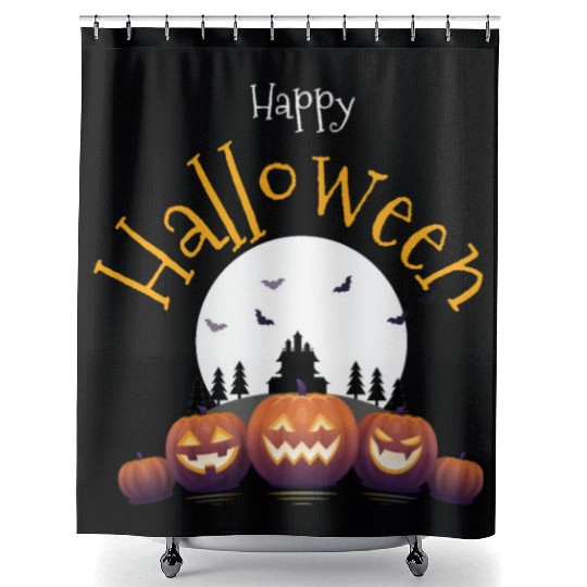 Happy Halloween scary pumpkin head Shower Curtains
