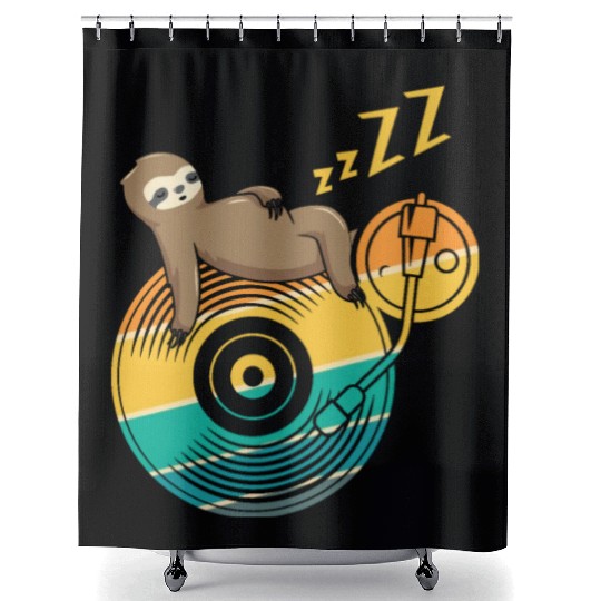 Music Vinyl LP Collection Cute Sleeping Sloth Shower Curtains