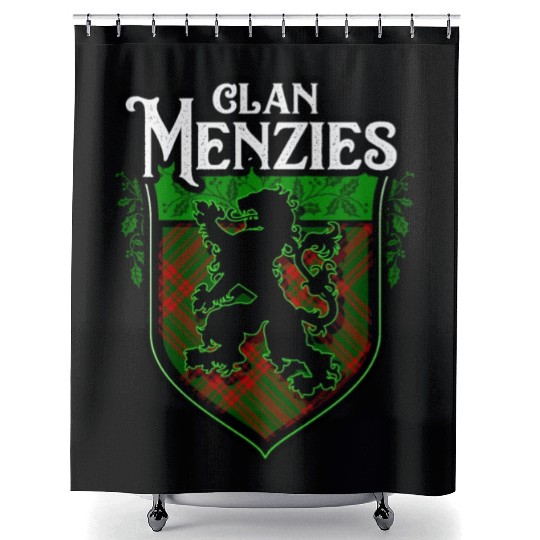 Clan Menzies Scottish Tartan Rampant Lion Celtic Shower Curtains