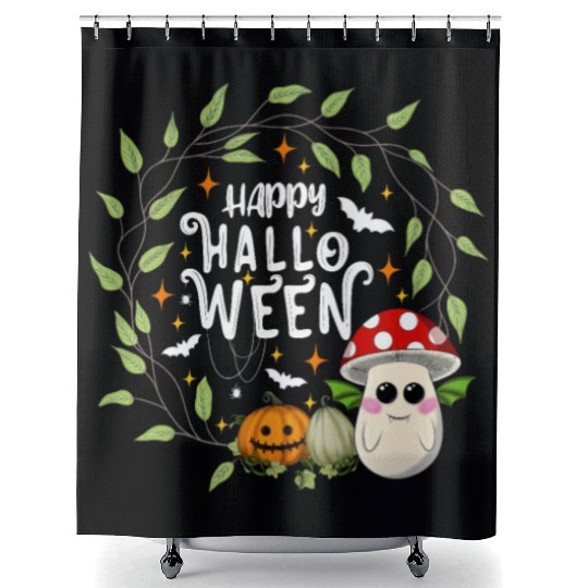 Bat Toadstool Mushroom - Happy Halloween Shower Curtains