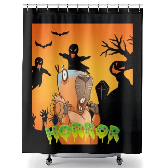 In Front Of Zombies To Save My Capybara Halloween Shower Curtains