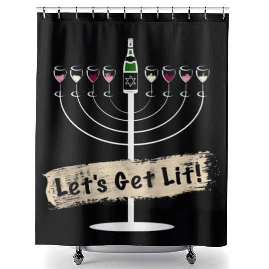 Let's Get Lit Wine Lovers Hanukkah Shower Curtains