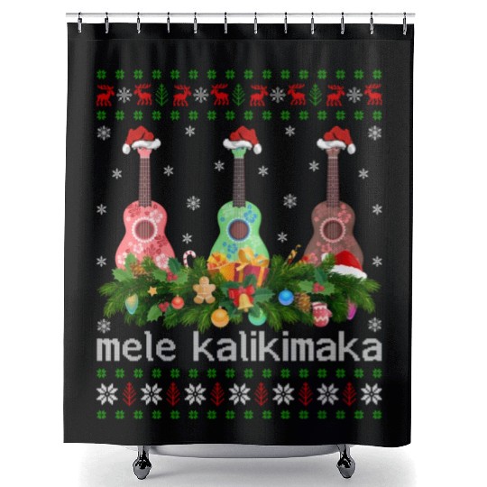 Mele Kalikimaka Ukulele Guitar Gift Ugly Ukulele Shower Curtains