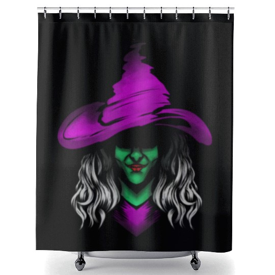 Evil Witch With Green Skin And Purple Hat For Shower Curtains