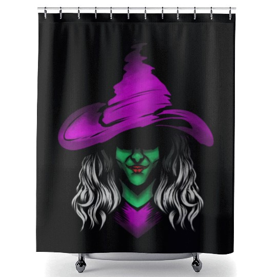 Evil Witch With Green Skin And Purple Hat For Shower Curtains