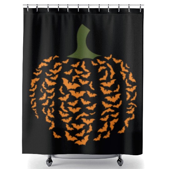 Halloween pumpkin bat Shower Curtains