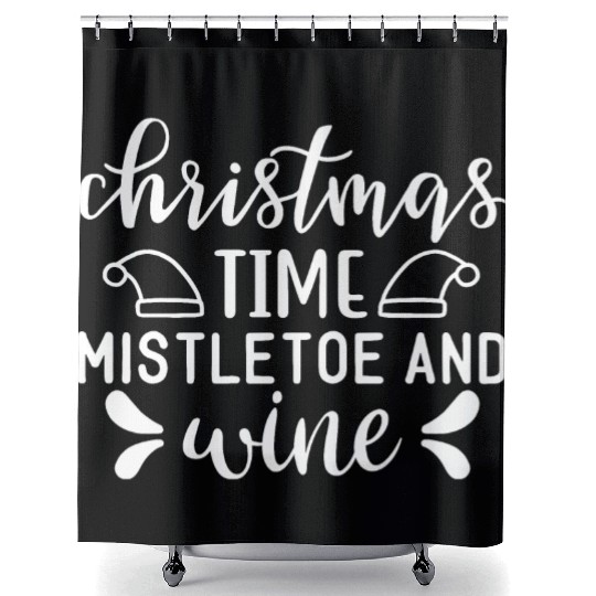 Christmas Design Christmas Time mistletoe and wine Shower Curtains