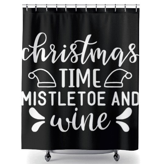 Christmas Design Christmas Time mistletoe and wine Shower Curtains