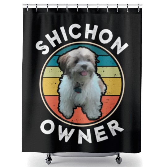 shichon owner cute dog puppy lover vintage sunset Shower Curtains