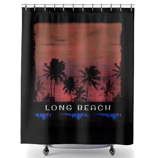 Long Beach California Vacation Souvenir Palm Tree Shower Curtains