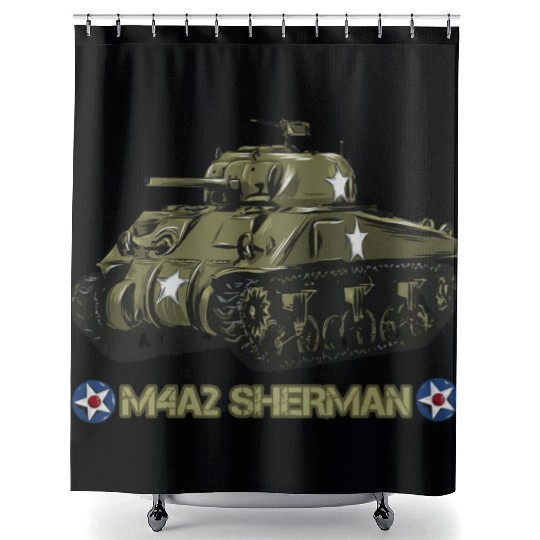 World War 2 American Tank M4A2 Sherman Shower Curtains