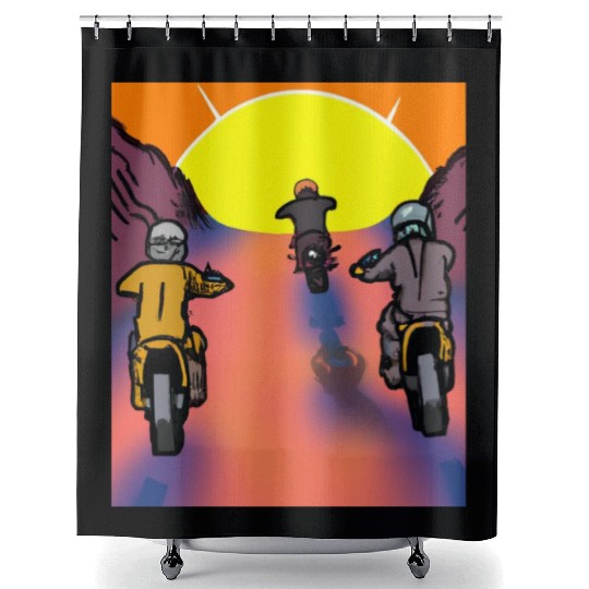 Dirt Bike Rider Sunset Mountain Road Shower Curtains