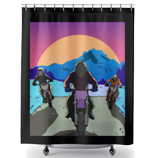 Dirt Bike Rider Sunset Mountain Road Shower Curtains