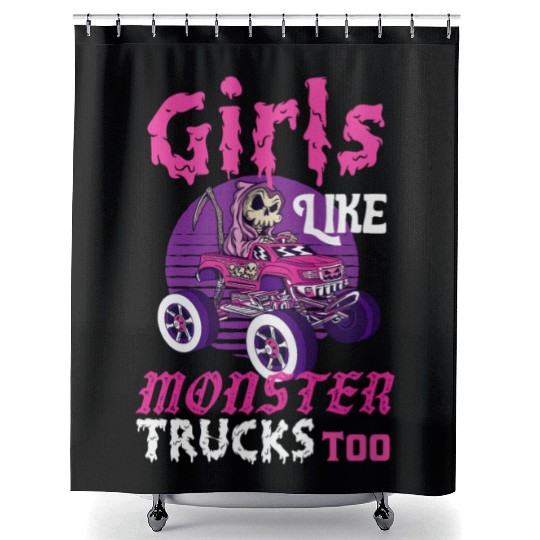 Girls Like Monster Trucks Grim Reaper Halloween Shower Curtains