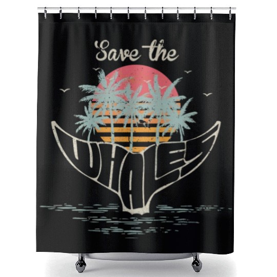 Save The Whales Retro Orca Killer Whale Shower Curtains