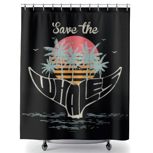 Save The Whales Retro Orca Killer Whale Shower Curtains