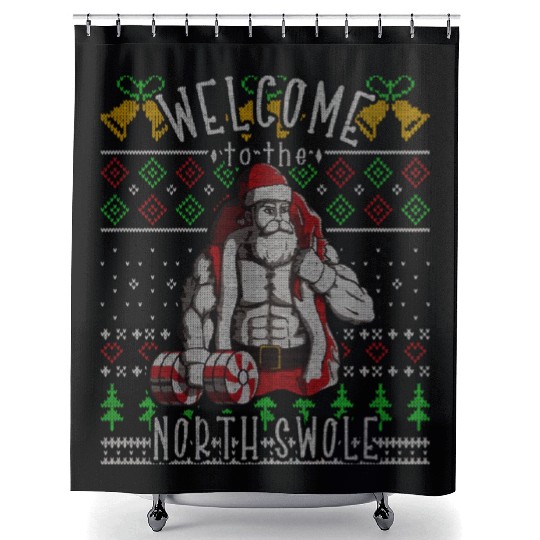 The North Swole Santa Claus Christmas Gym Funny Shower Curtains